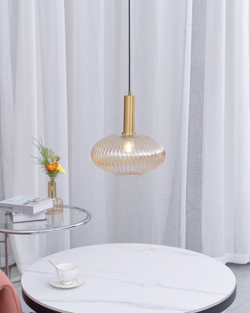 Oval Reeded Glass Pendant Light