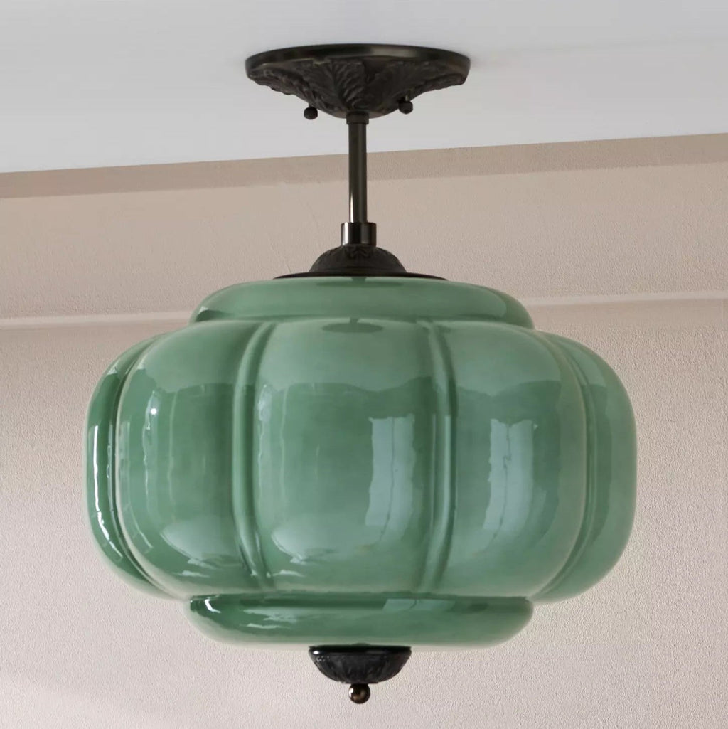 Eldio Semi-Recessed Ceiling Lamp in Green Glass