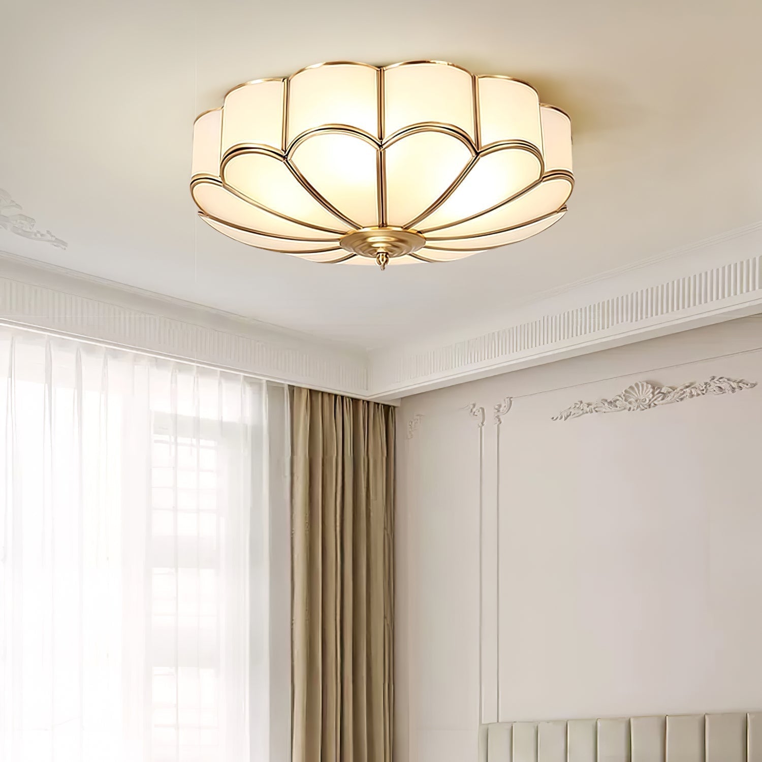 Ulira Ceiling Light Flower Shape Frosted Glass Brass