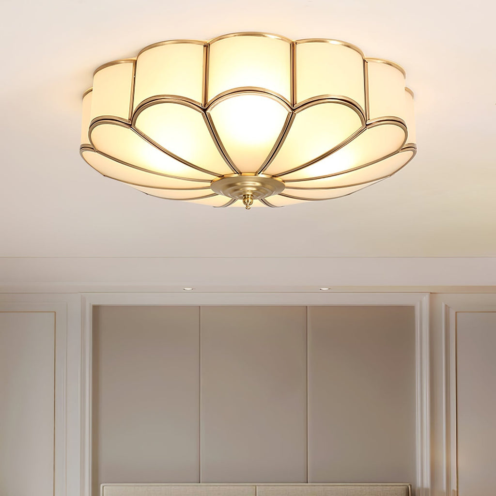 Ulira Ceiling Light Flower Shape Frosted Glass Brass