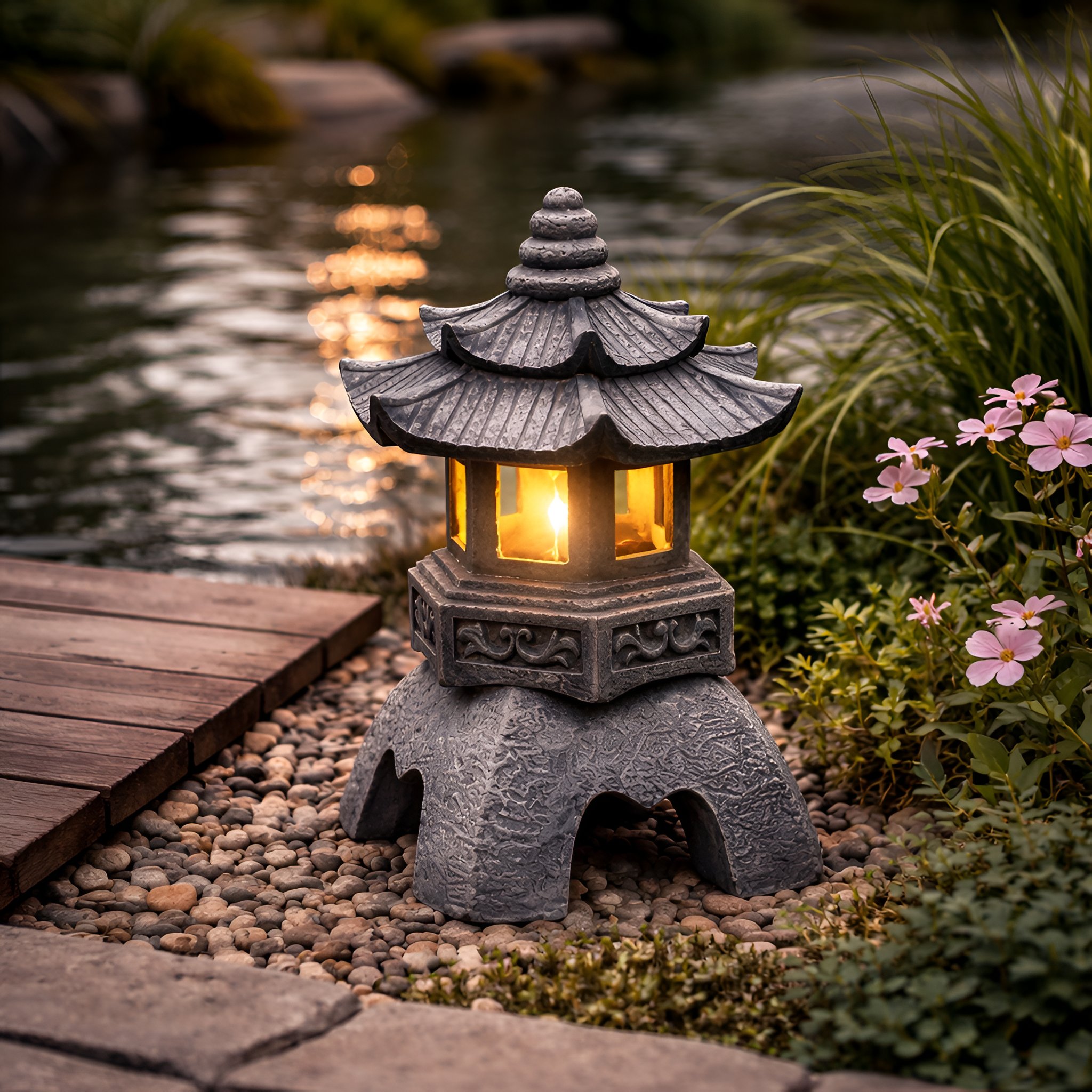 Darth - Solar LED Pagoda Lantern Garden Statue Light