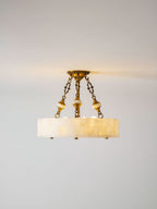 Grid Round Alabaster Ceiling Light