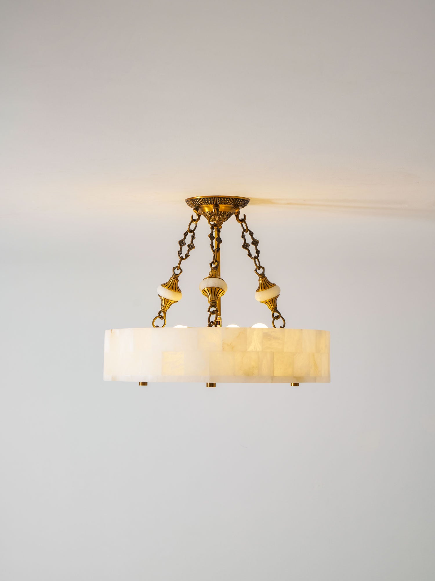 Grid Round Alabaster Ceiling Light