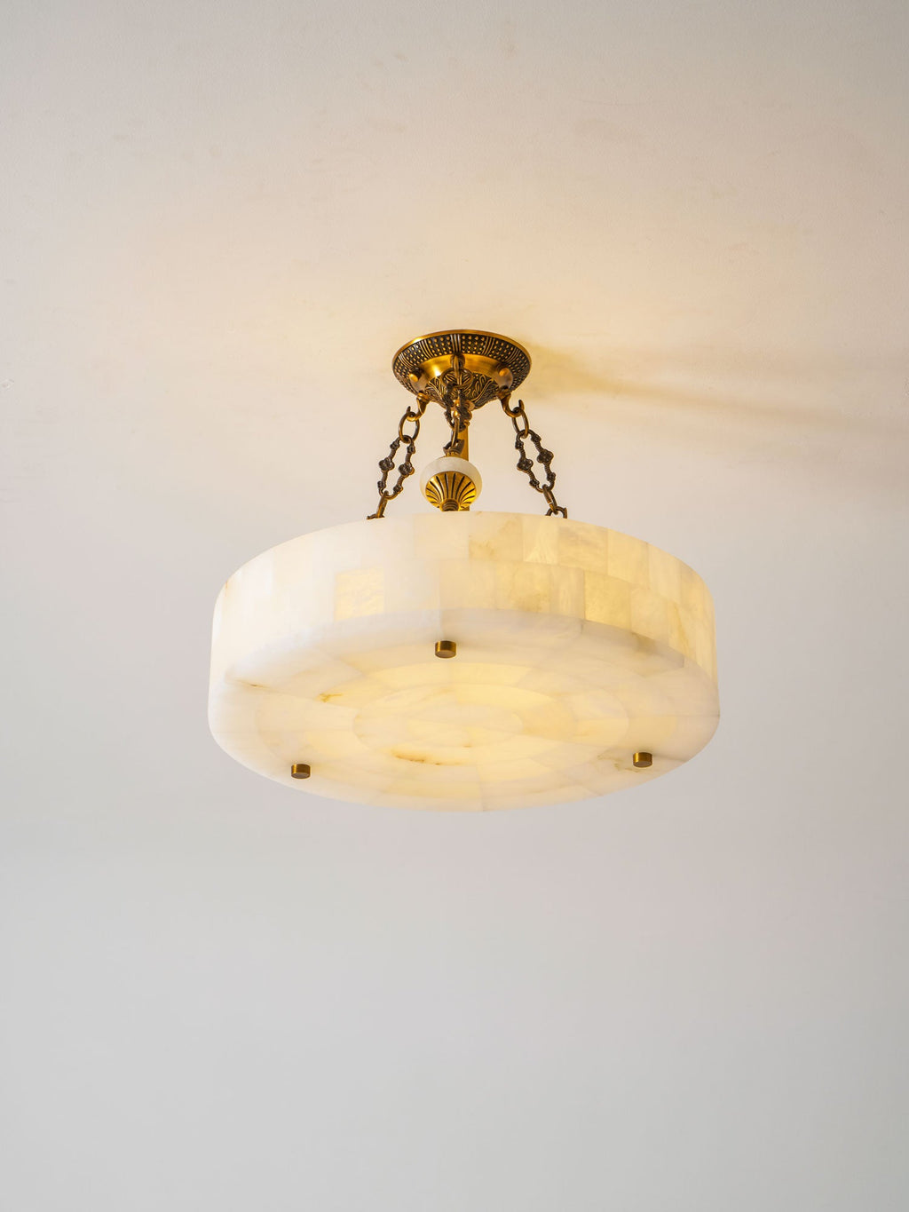 Grid Round Alabaster Ceiling Light