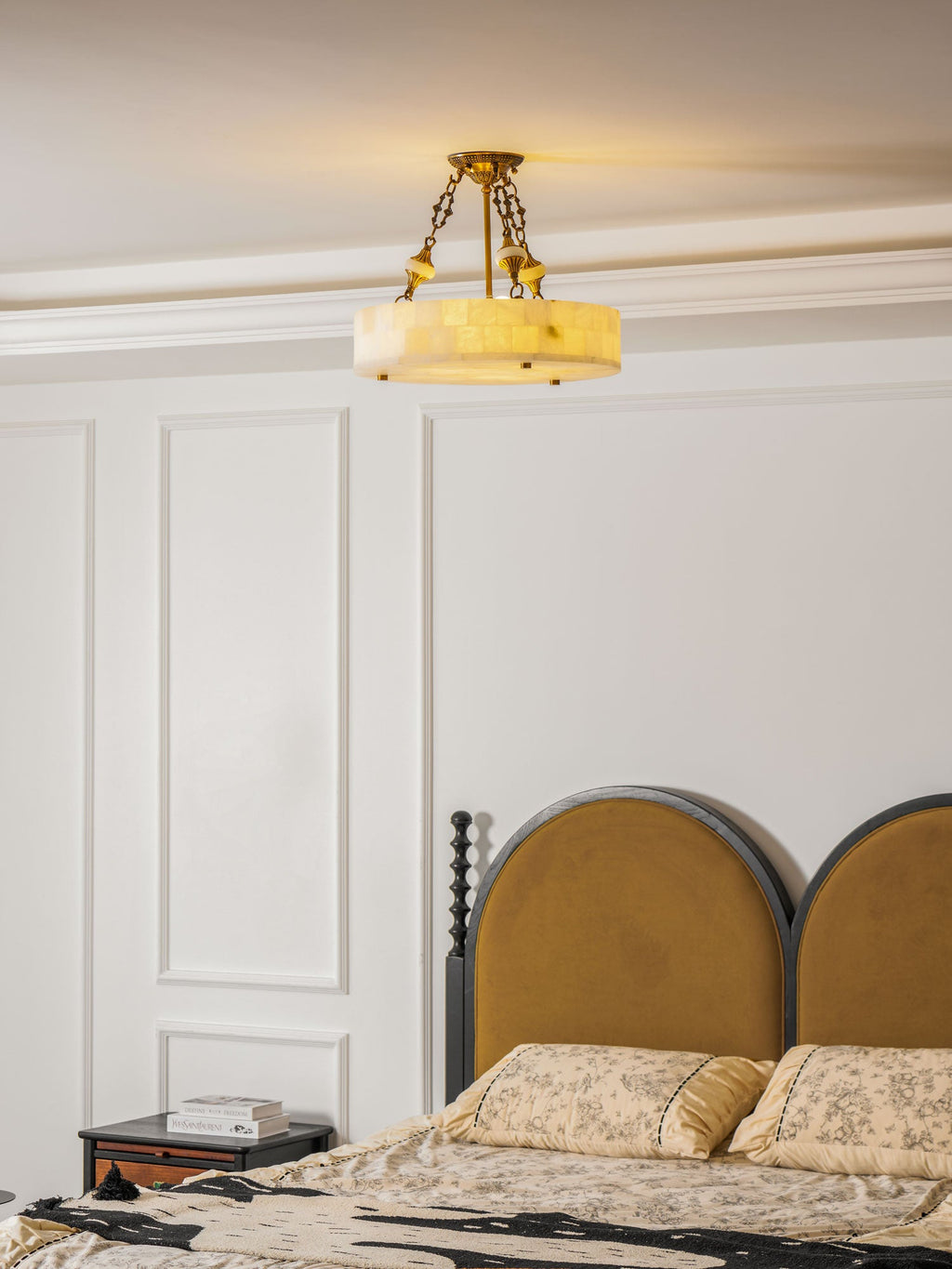 Grid Round Alabaster Ceiling Light