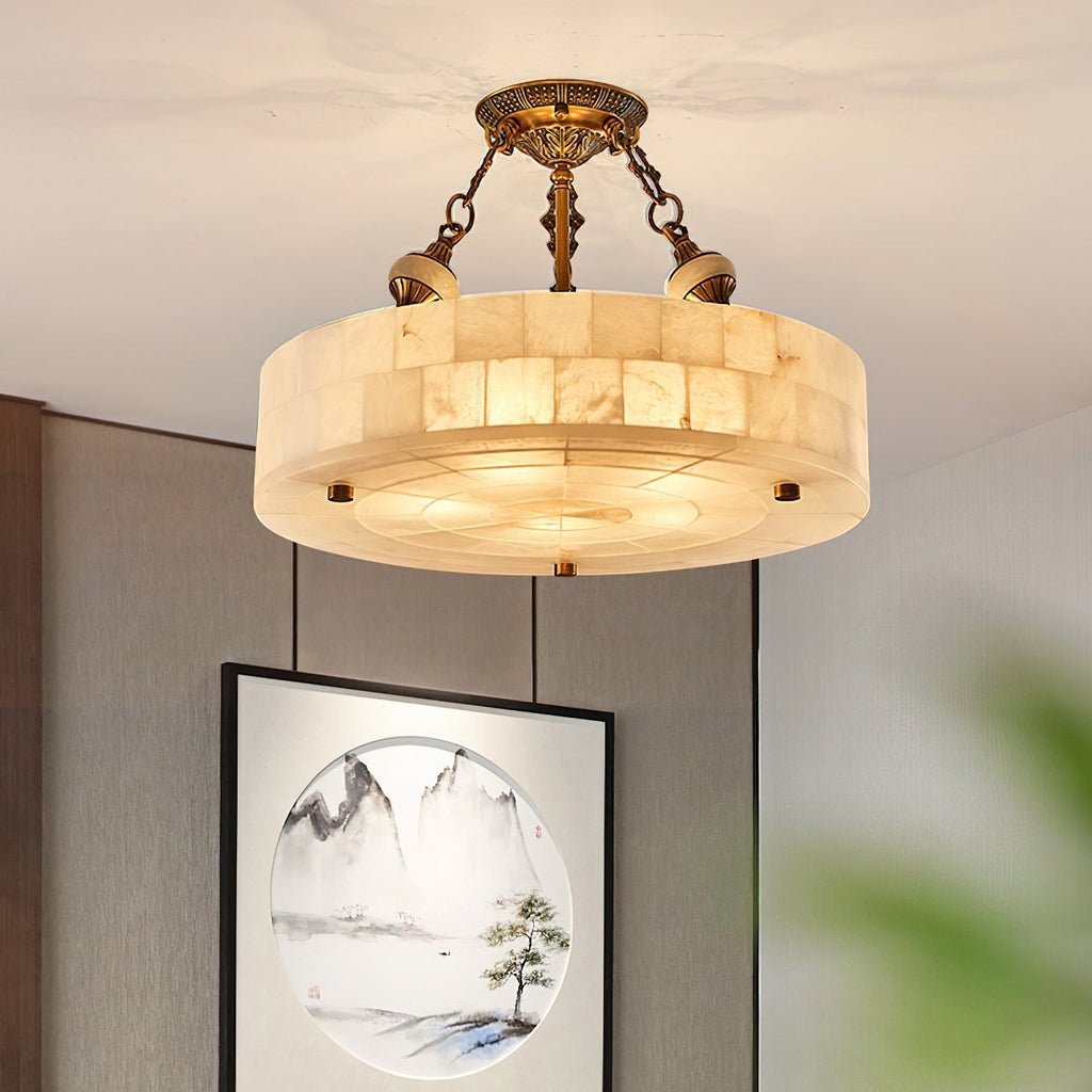 Grid Round Alabaster Ceiling Light