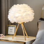 Exclusive Feather Table Lamp – Decorative Tripod Lamp, Gold Base