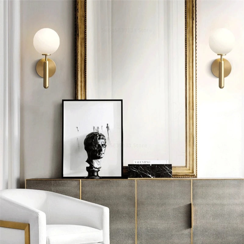 Nordic Brass Glass Globe Wall Sconce LED 1-Light