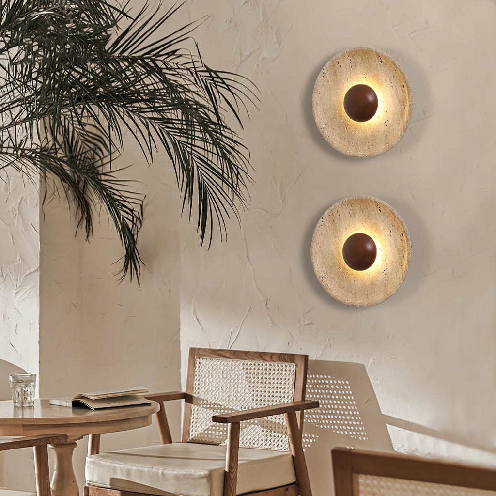 Aveny Sun Wall Sconce in Travertine