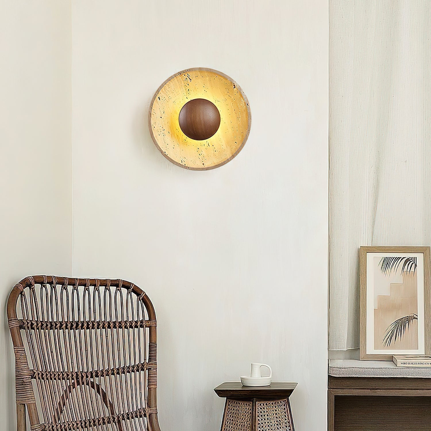 Aveny Sun Wall Sconce in Travertine