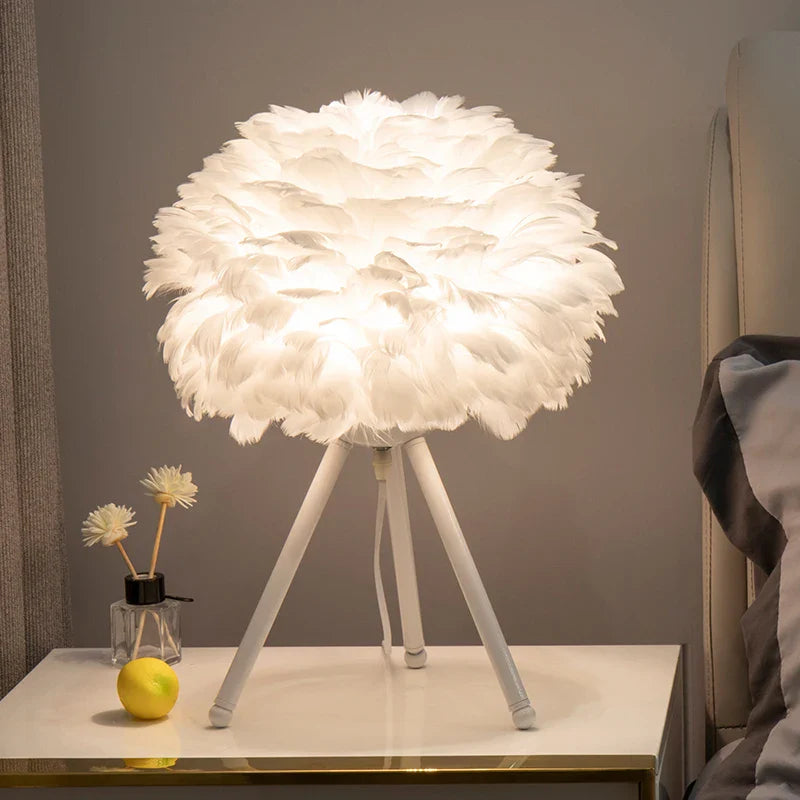 Exclusive Feather Table Lamp – Decorative Tripod Lamp, Gold Base
