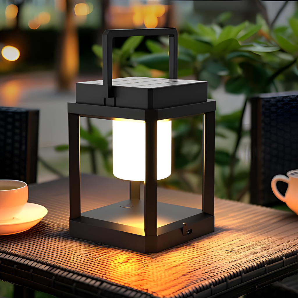 Lunistra - Black Portable Solar Lantern with USB Charging Function for the Garden