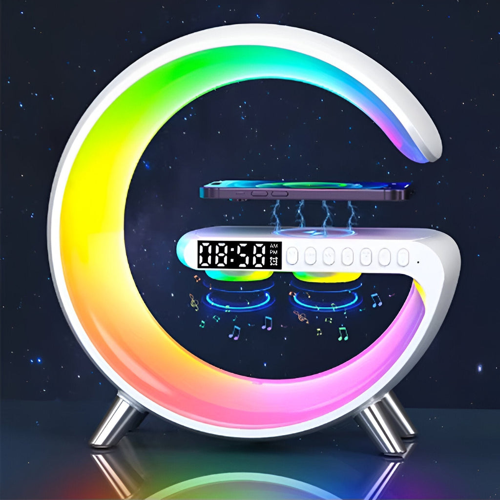 Veliora - Stylish G-shaped Night Light with Wireless Charging Station and Clock