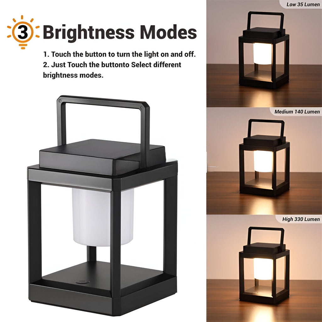 Lunistra - Black Portable Solar Lantern with USB Charging Function for the Garden