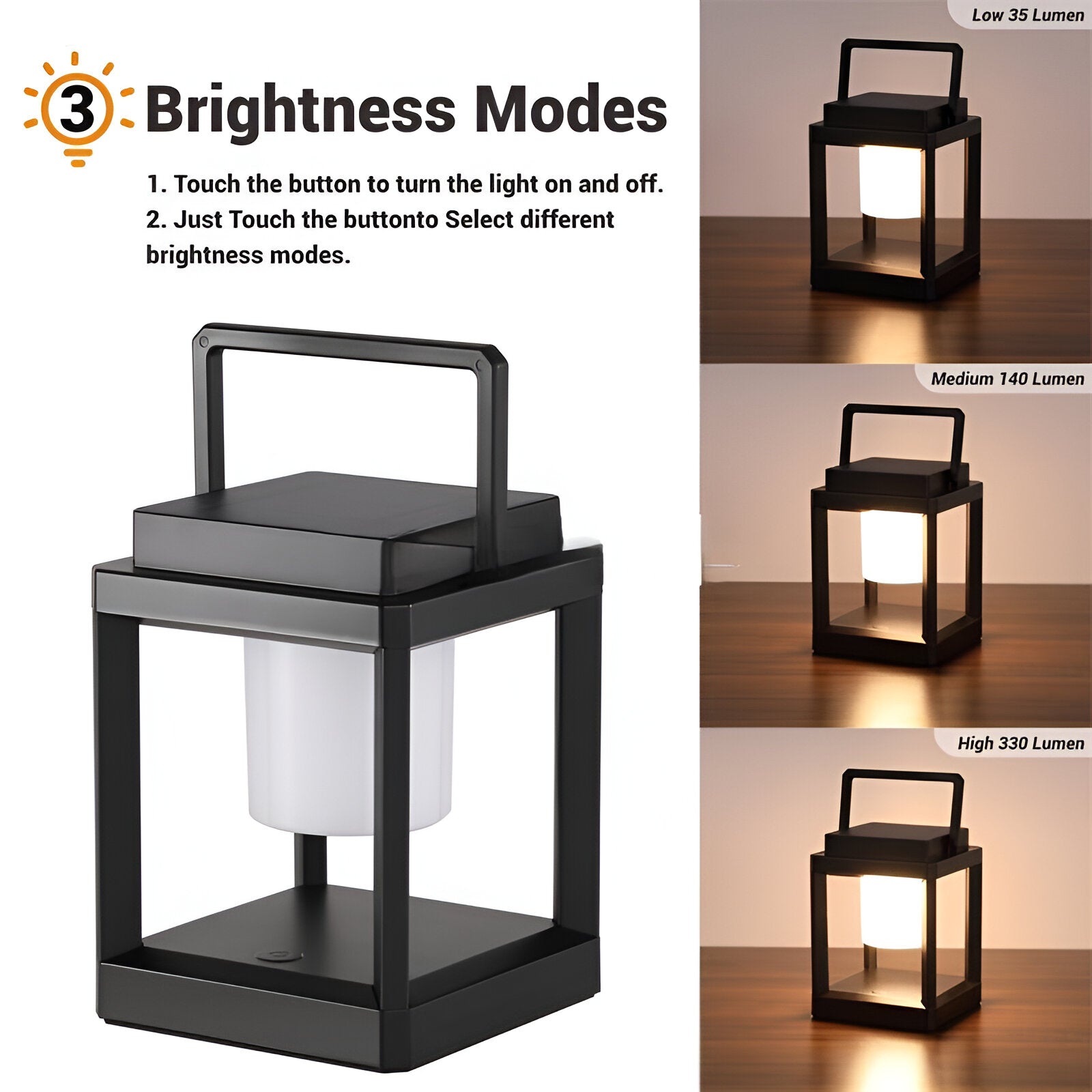 Lunistra - Black Portable Solar Lantern with USB Charging Function for the Garden
