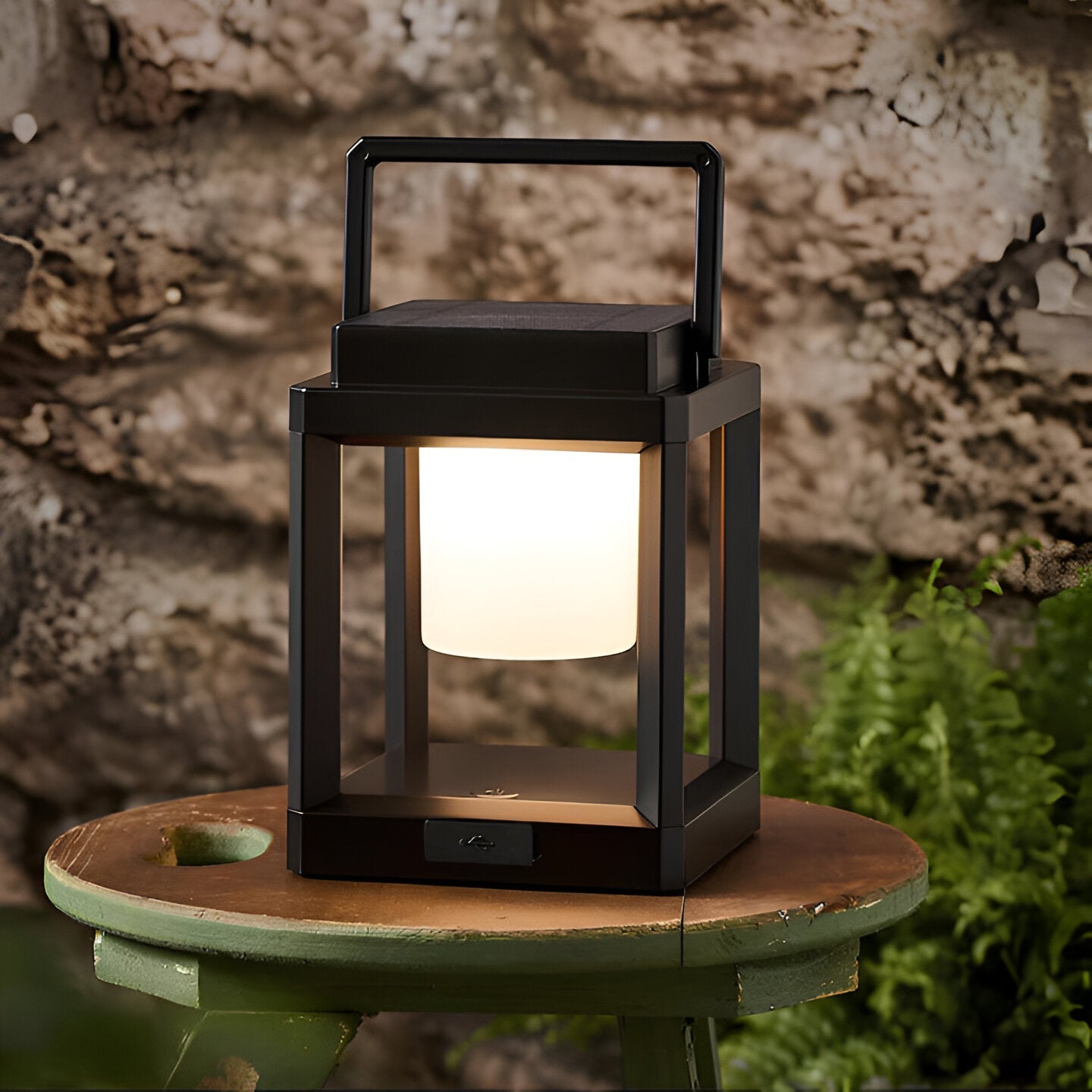 Lunistra - Black Portable Solar Lantern with USB Charging Function for the Garden