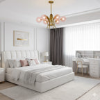 Sphere Ceiling Light Simplicity White/Pink/Cognac Glass 6-Bulb Drawing Room LED Hanging Chandelier with Leaf Decor