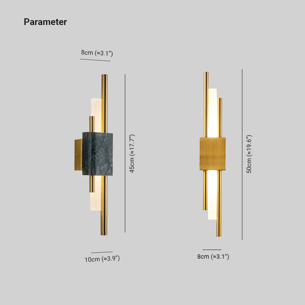 Drena Modern Linear Wall Sconce Marble. White/Green/Gold. Living Room