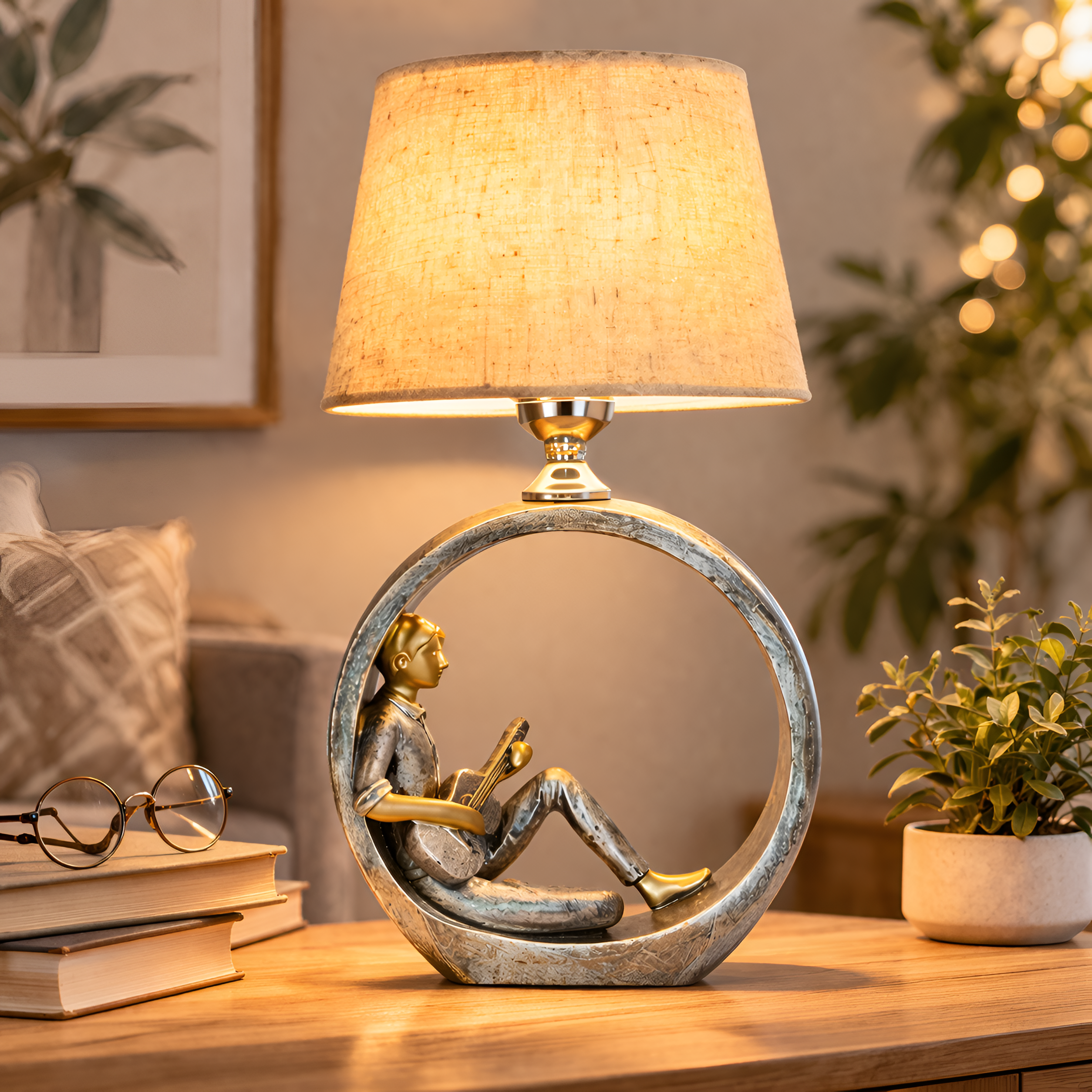 Banjo - Reading Girl Guitar Boy Table Lamp Nordic Decor