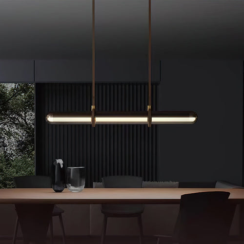 Long Glass Leather Pendant Light