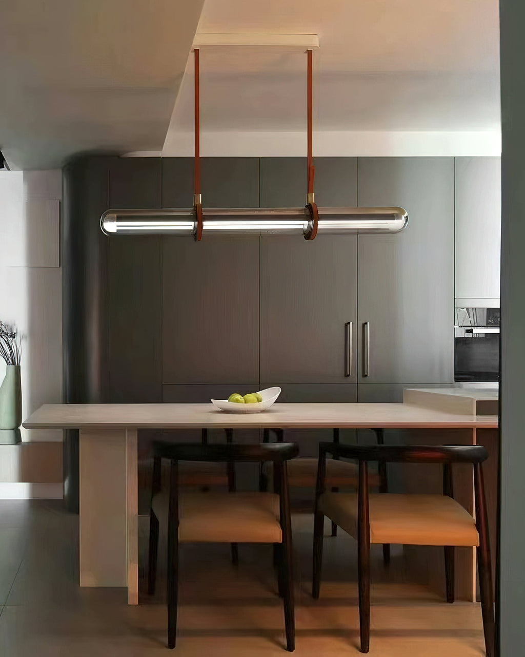 Long Glass Leather Pendant Light