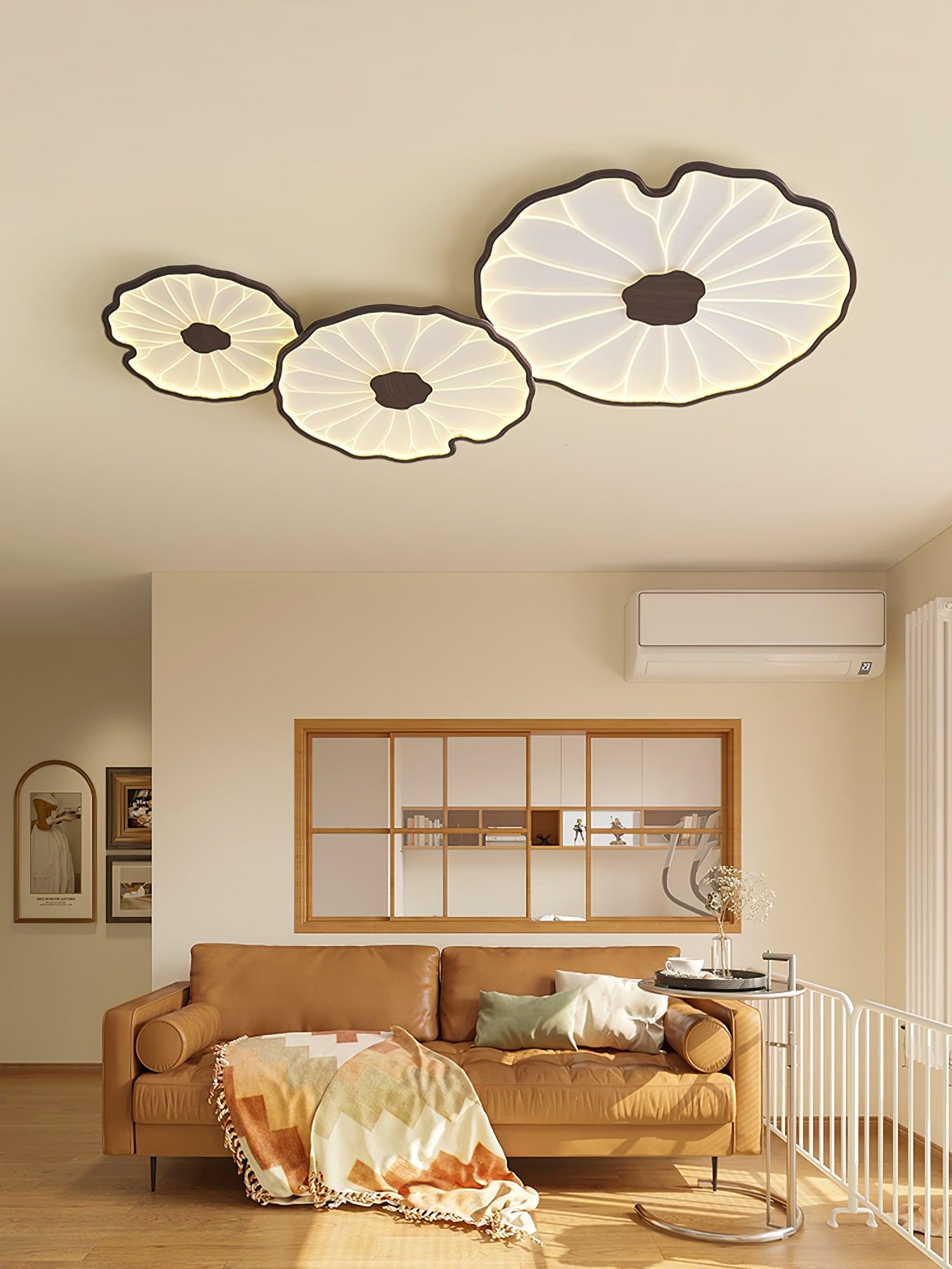 Solara Lotus Leaf Ceiling Light with Wood Finish