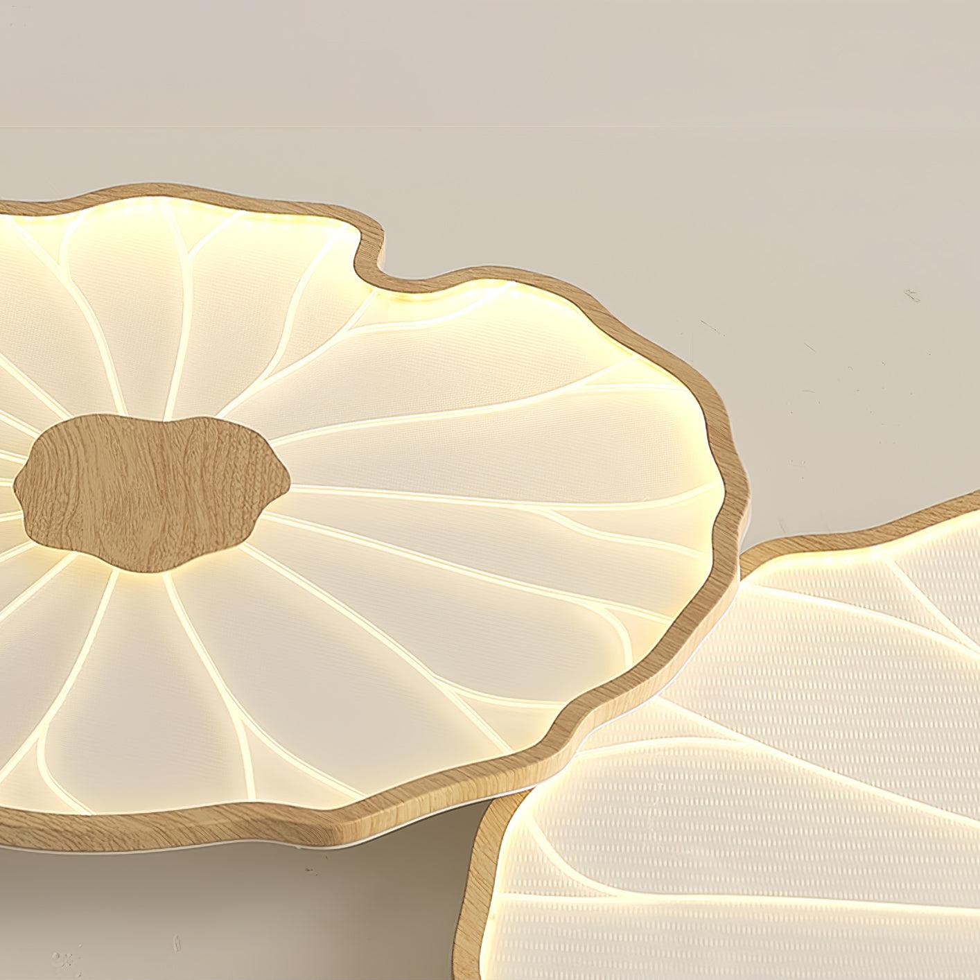 Solara Lotus Leaf Ceiling Light with Wood Finish