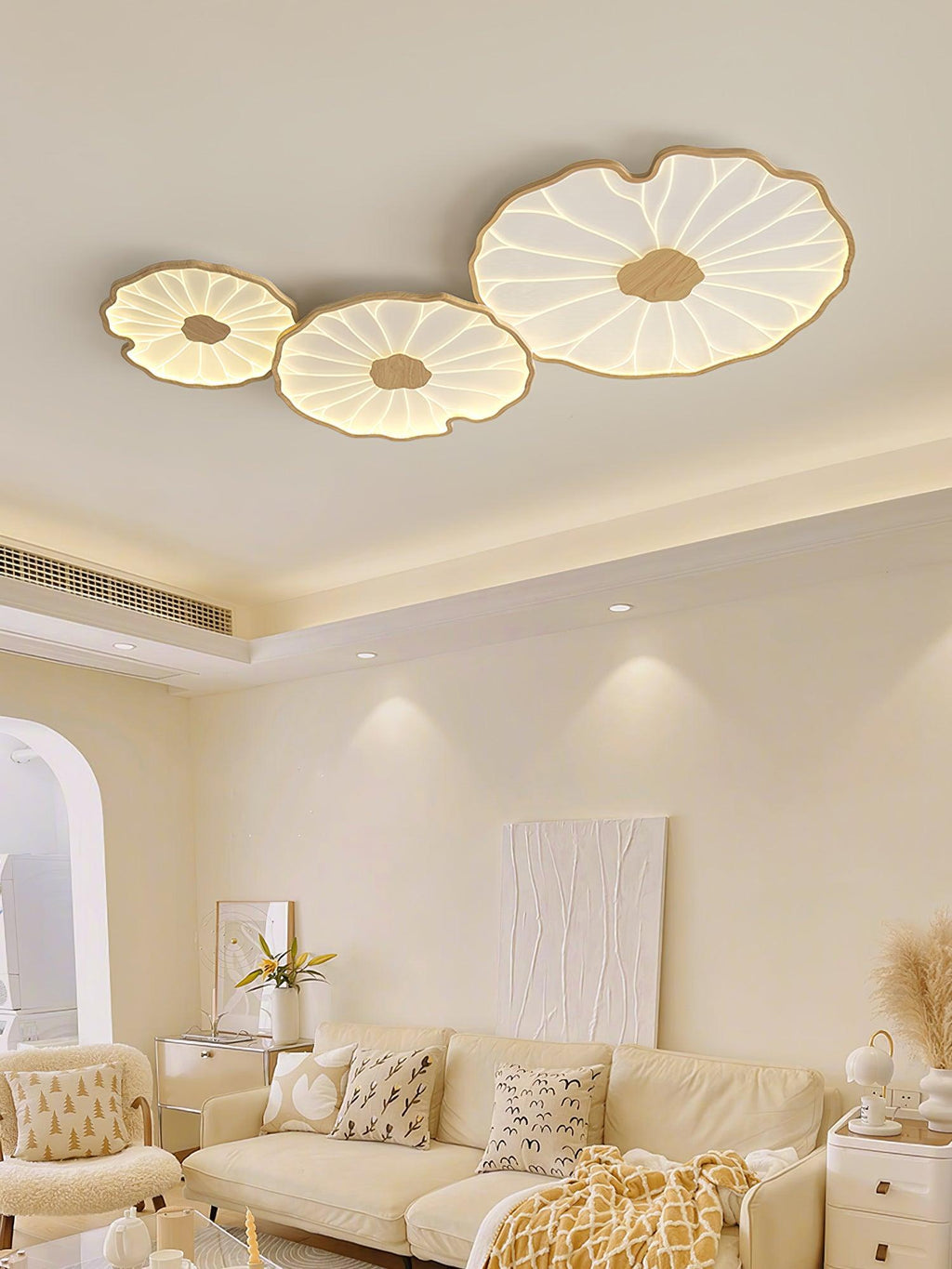Solara Lotus Leaf Ceiling Light with Wood Finish