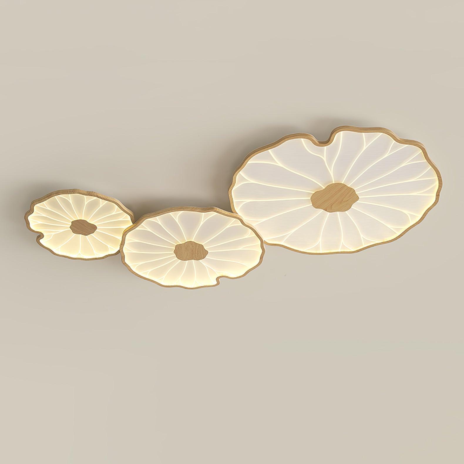 Solara Lotus Leaf Ceiling Light with Wood Finish