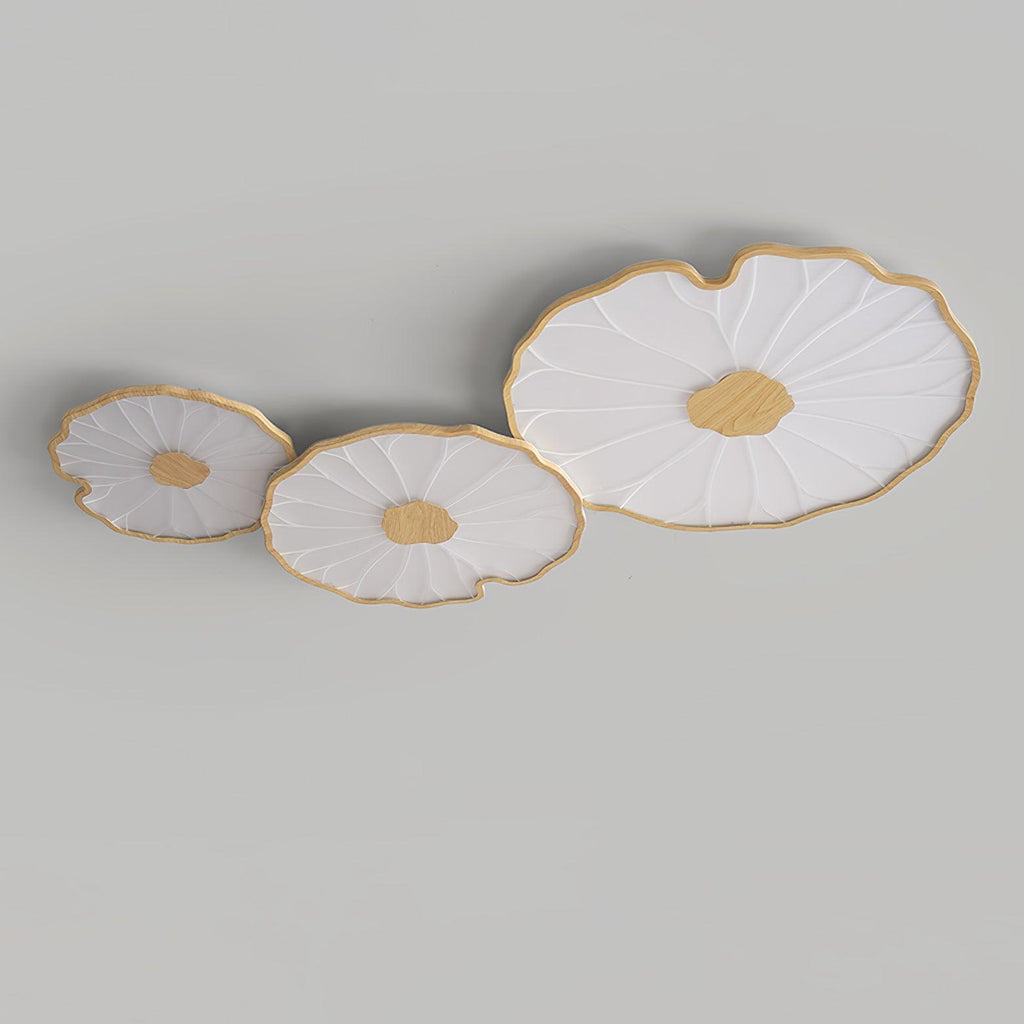 Solara Lotus Leaf Ceiling Light with Wood Finish