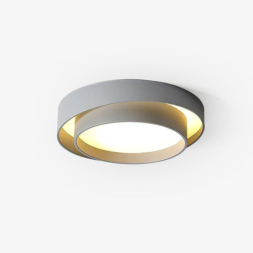 Orina Ceiling Light with Double Ring in Gray, Black & White, Cylindrical Shape