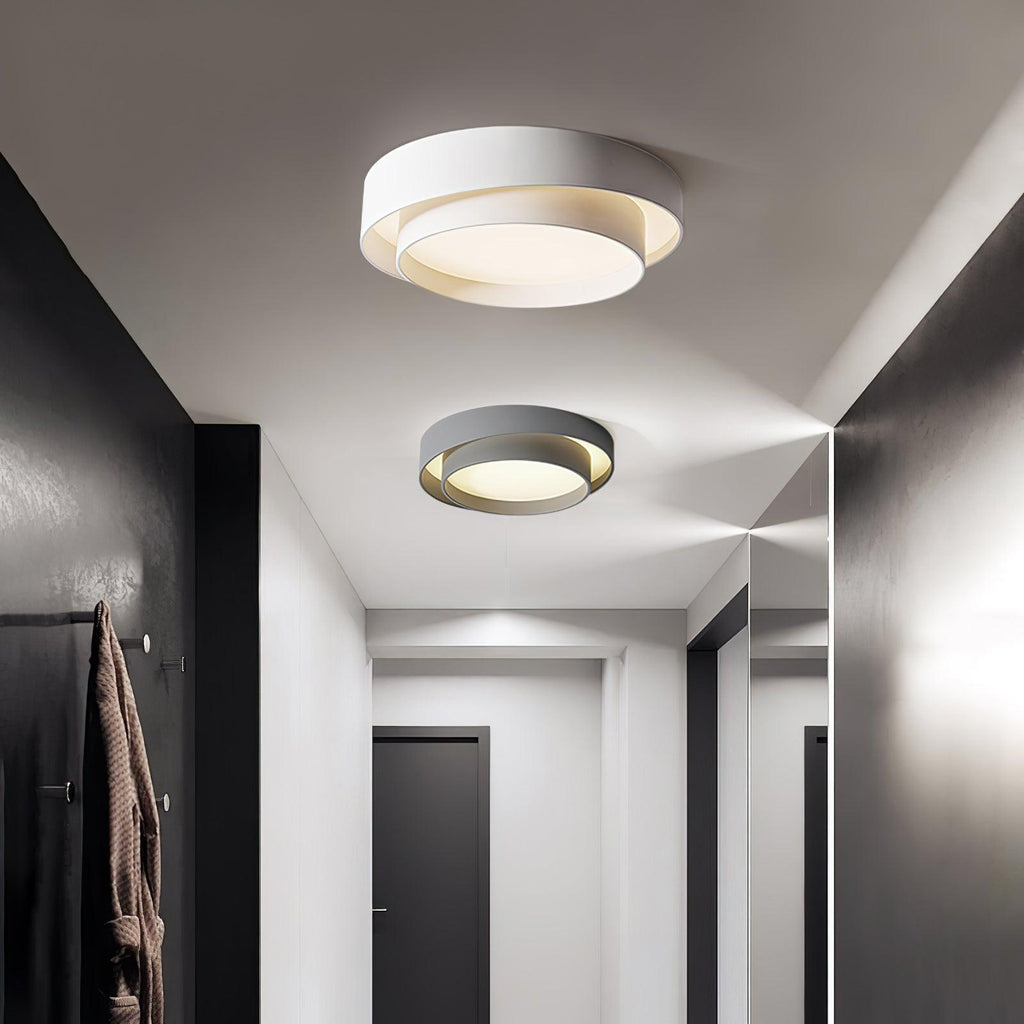 Orina Ceiling Light with Double Ring in Gray, Black & White, Cylindrical Shape