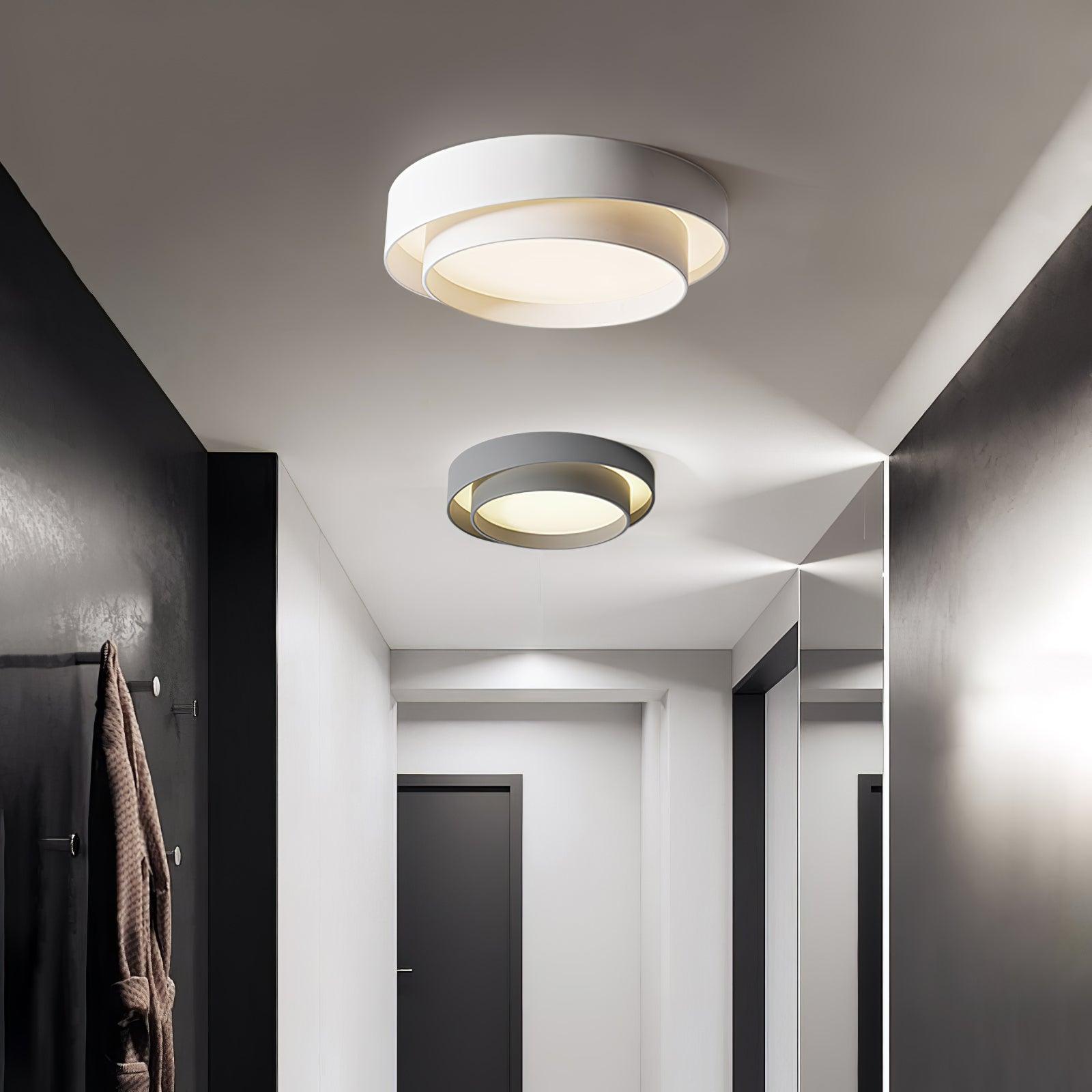 Orina Ceiling Light with Double Ring in Gray, Black & White, Cylindrical Shape