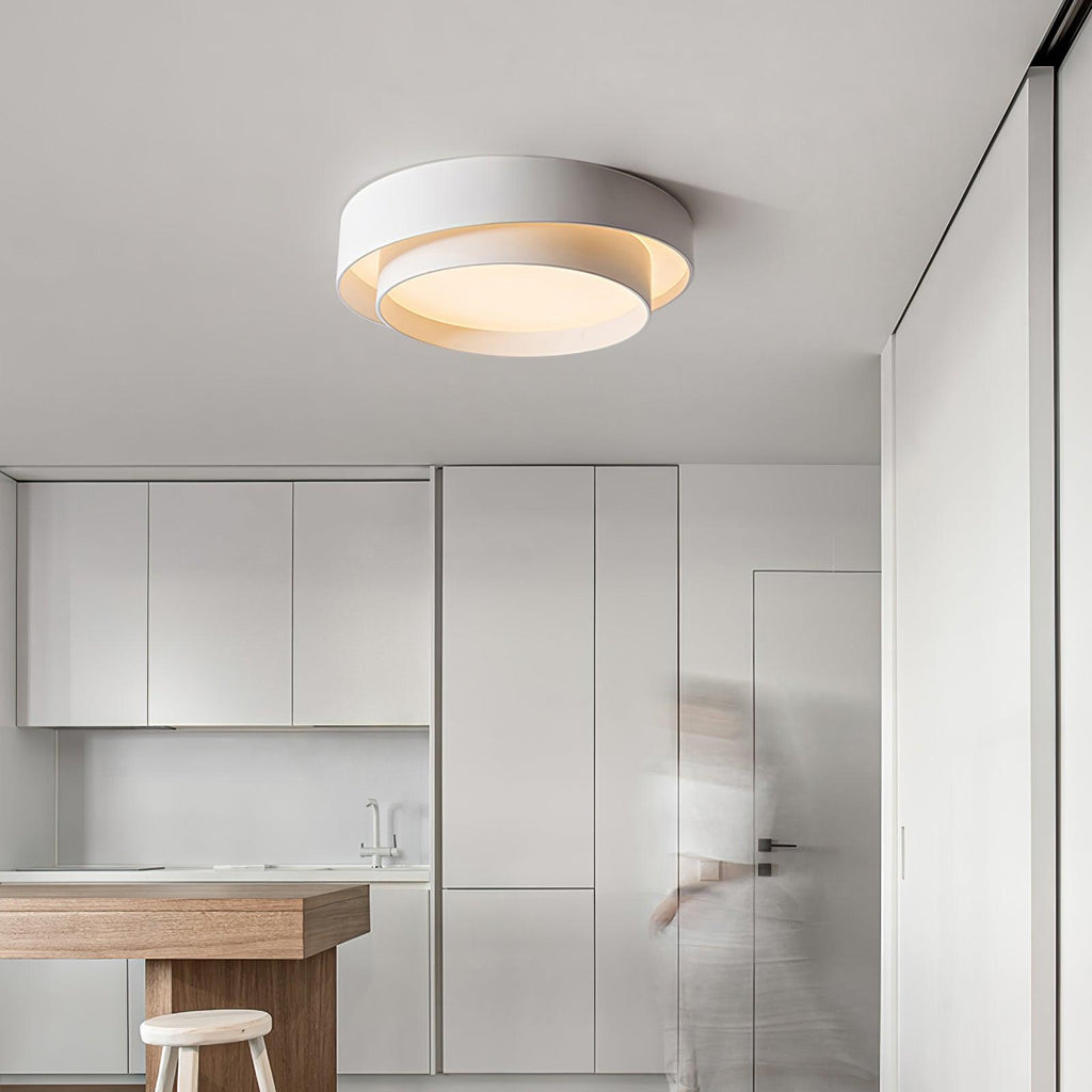 Orina Ceiling Light with Double Ring in Gray, Black & White, Cylindrical Shape