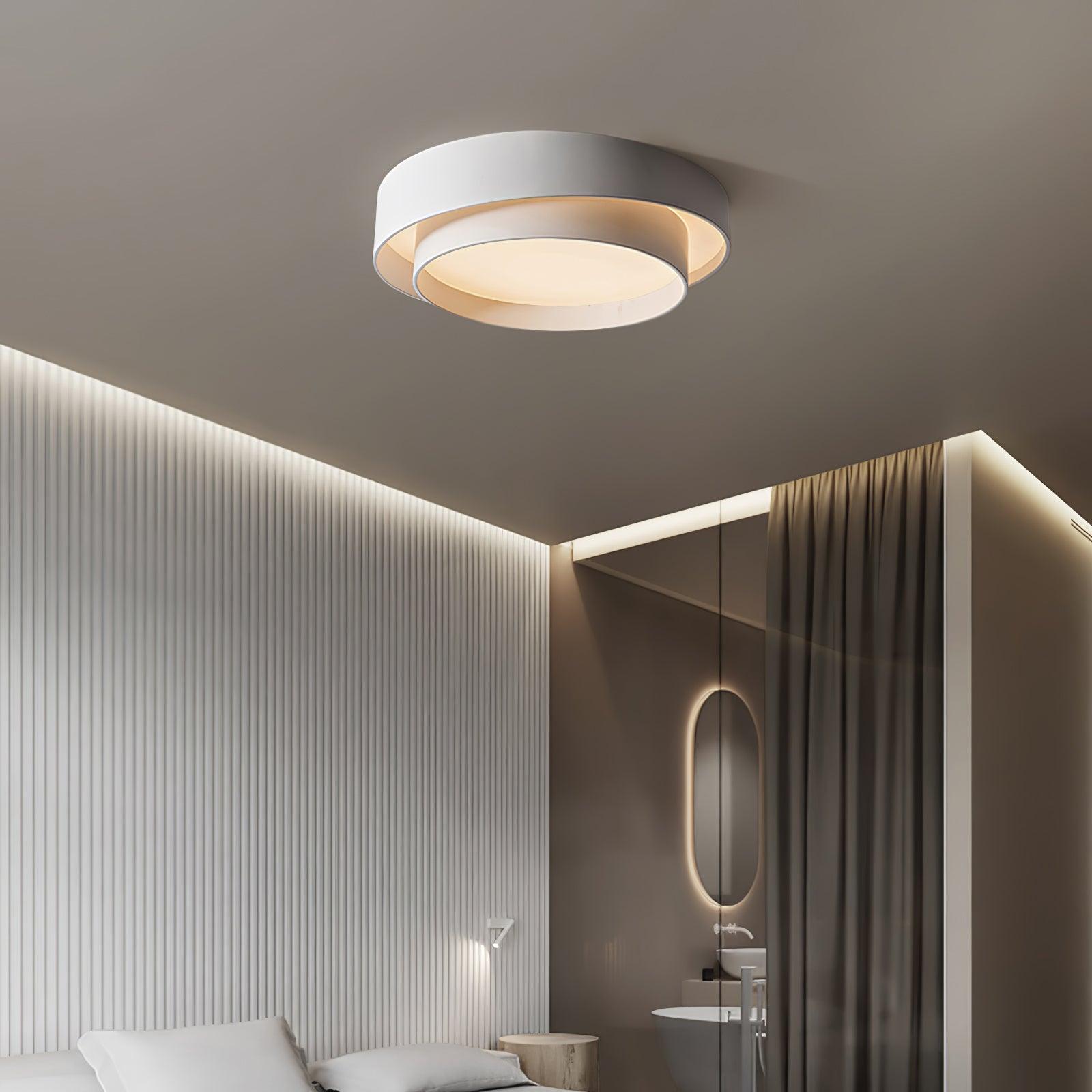 Orina Ceiling Light with Double Ring in Gray, Black & White, Cylindrical Shape
