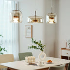 June Modern Cylinder Pendant Light. Clear/Smoky Gray/Amber