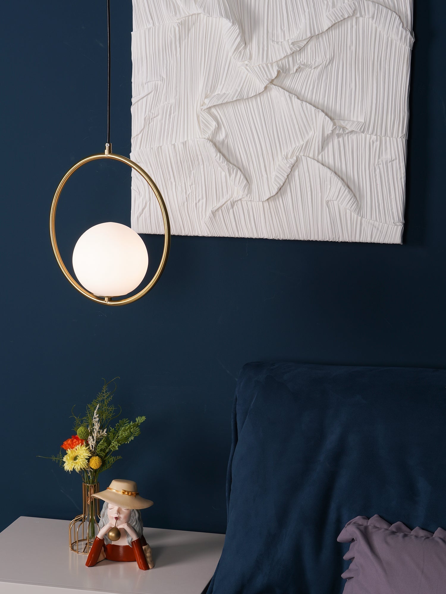 Modern Brass Ring Globe Glass Pendant Light 1-Light