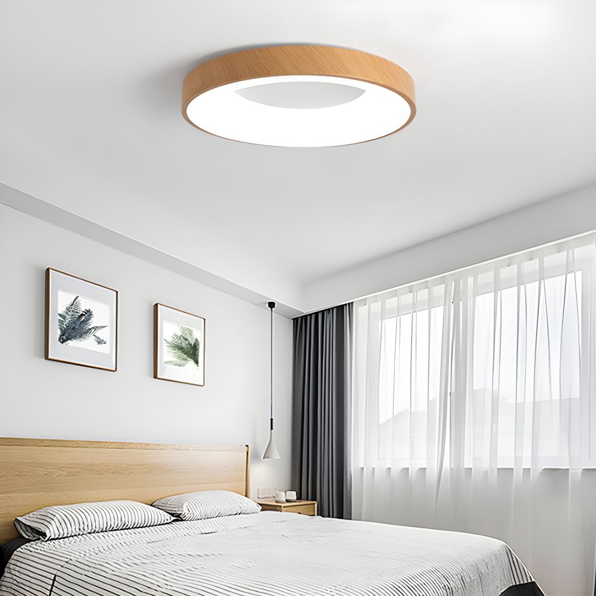 Eliriel Round Minimalist Ceiling Lamp in Wood