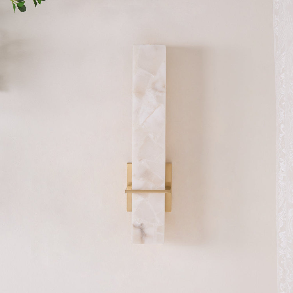 Ritta Wall Lamp White Alabaster Brass Modern Cuboid