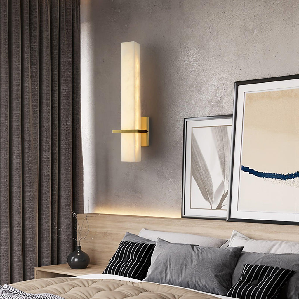 Ritta Wall Lamp White Alabaster Brass Modern Cuboid