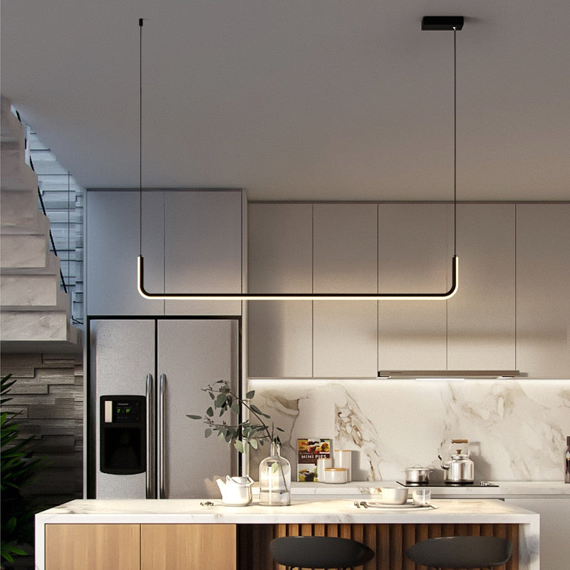 Clen Minimalist Linear Suspension Gold/Black. Living Room