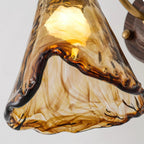 Wall Lamp Amber Glass Shade Walnut Gold Vintage Modern Sconce