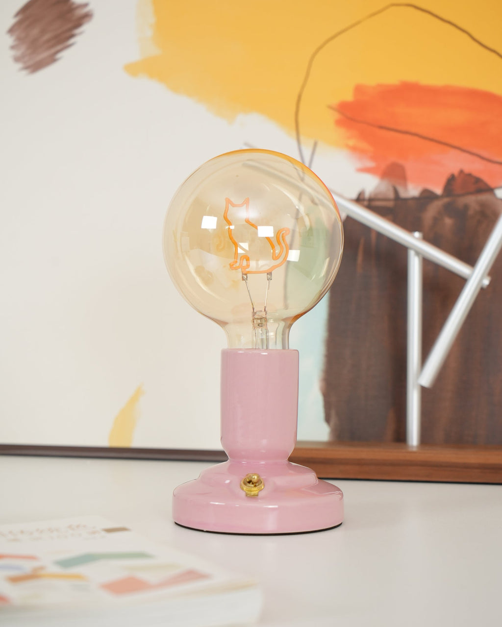 Nordic Style Cat Ceramic Table Lamp Built-in Battery