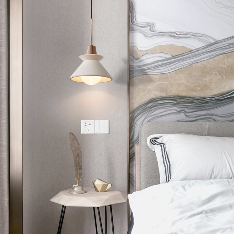 Nordic Cement and Wood Tapered Pendant Light | 1-Light