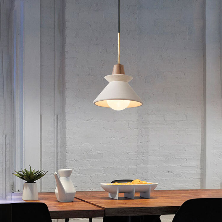 Nordic Cement and Wood Tapered Pendant Light | 1-Light