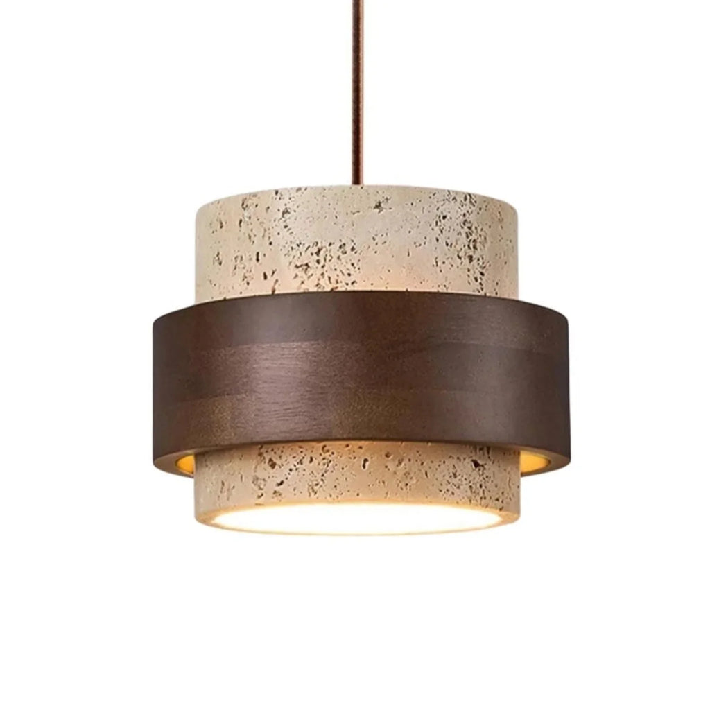 Orvina Travertine Cylinder Pendant - Japandi Stone Kitchen Island