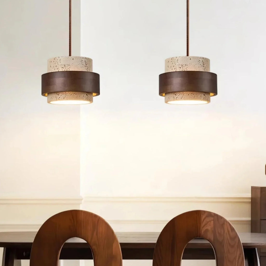 Orvina Travertine Cylinder Pendant - Japandi Stone Kitchen Island