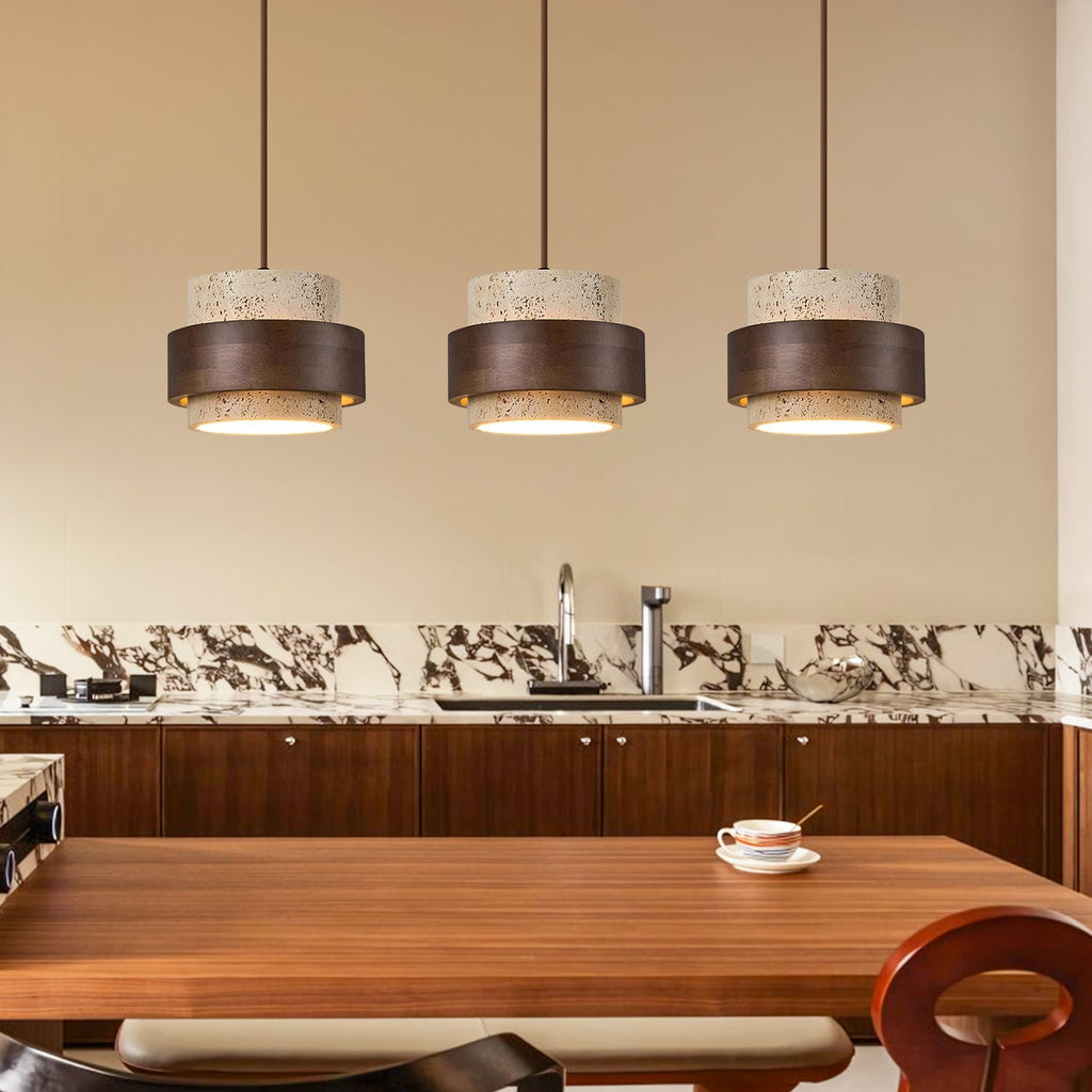 Orvina Travertine Cylinder Pendant - Japandi Stone Kitchen Island
