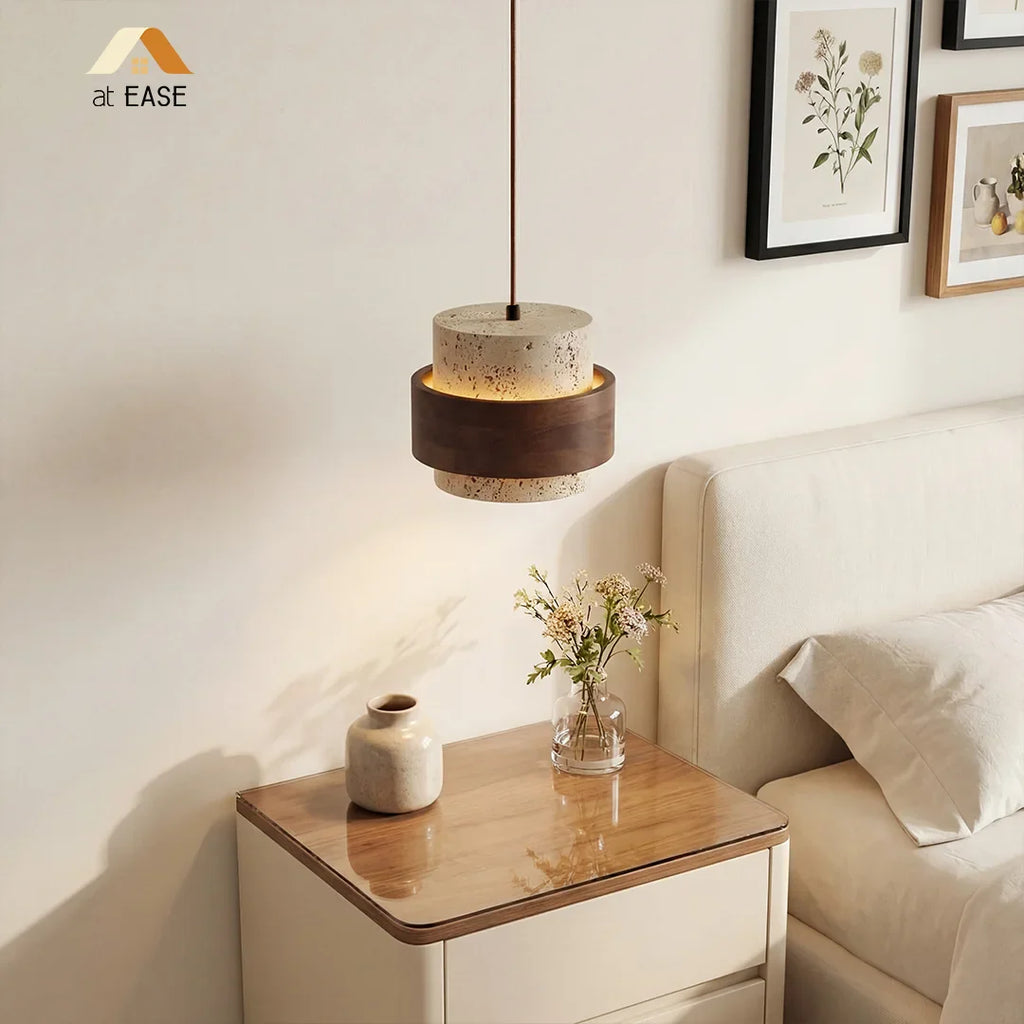 Orvina Travertine Cylinder Pendant - Japandi Stone Kitchen Island