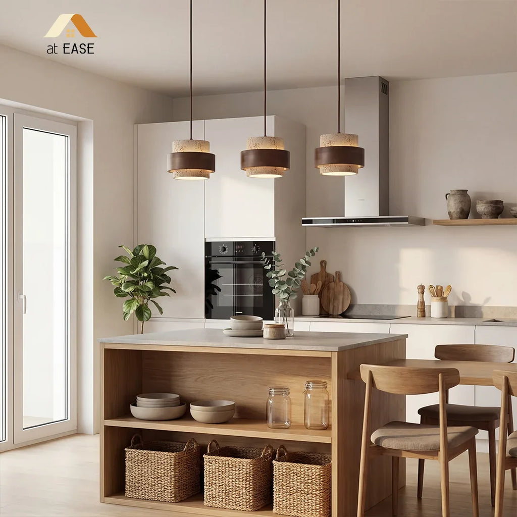 Orvina Travertine Cylinder Pendant - Japandi Stone Kitchen Island
